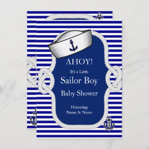 Baby Shower Sailor Hat Boy Blue Stripe Invitation
