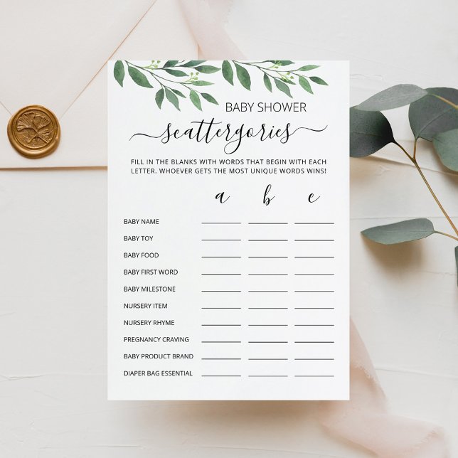 Baby Shower Scattergories party game Card (Creator Uploaded)
