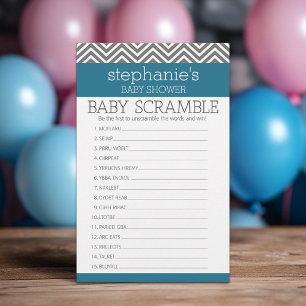Baby Shower Scramble Game - Teal and Grey Chevrons