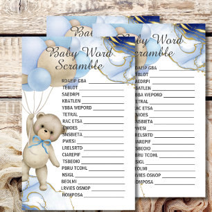 Baby Shower Scramble We can bearly wait blue gold