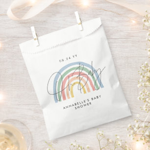 Baby shower script colourful watercolor rainbow favour bags