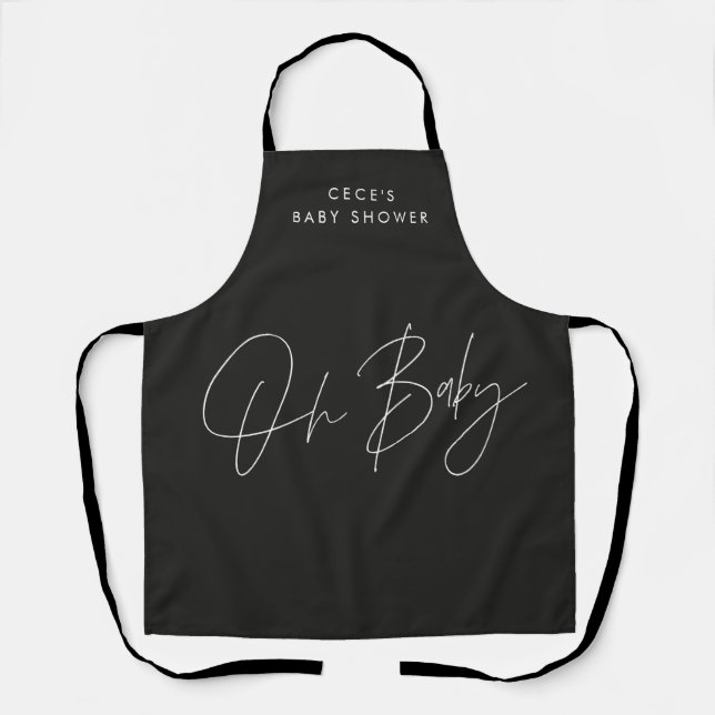 Baby shower script modern black and white elegant apron (Front)