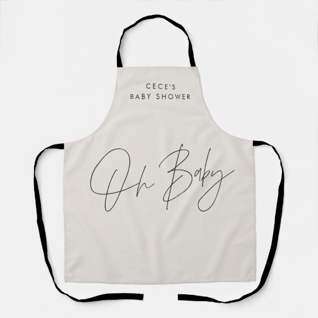 Baby shower script modern black and white elegant apron (Front)