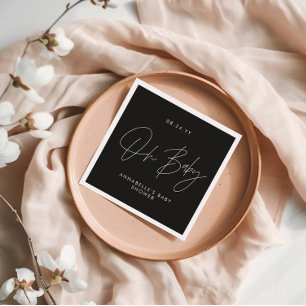 Baby shower script modern black and white elegant napkin