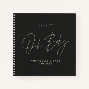 Baby shower script modern black and white guest notebook