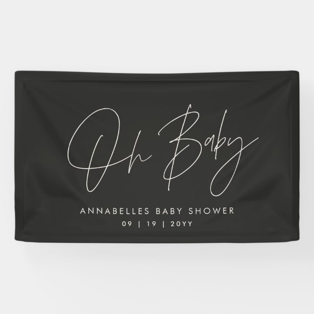 Baby shower script modern black elegant banner (Horizontal)