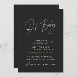 Baby shower script modern black elegant photo invitation
