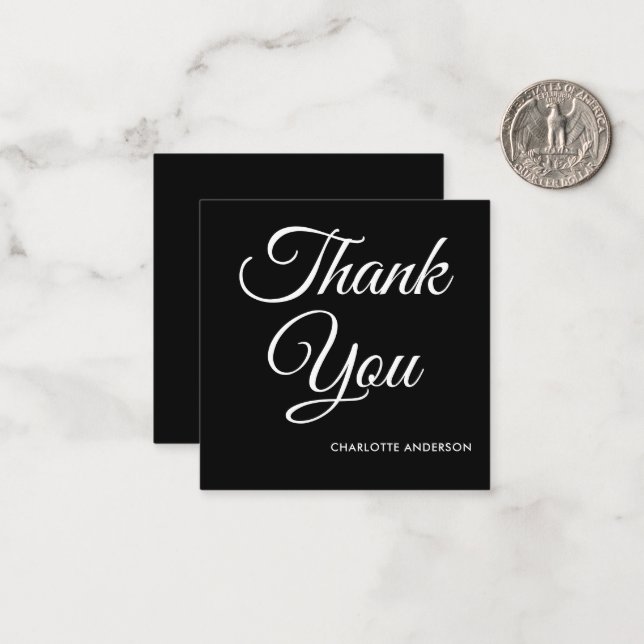 Baby shower script modern black thank you card (Front/Back In Situ)