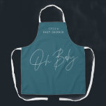 Baby shower script modern bold teal blue elegant apron<br><div class="desc">Baby shower script modern teal blue and white elegant party decor apron design. Ideal gender neutral design.</div>