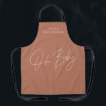 Baby shower script modern bold terracotta elegant apron<br><div class="desc">Baby shower script modern terracotta and white elegant party decor apron design. Ideal gender neutral design.</div>