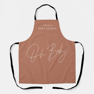 Baby shower script modern bold terracotta elegant apron
