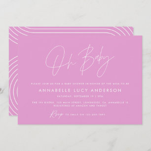 Baby shower script modern bright cerise pink girly invitation
