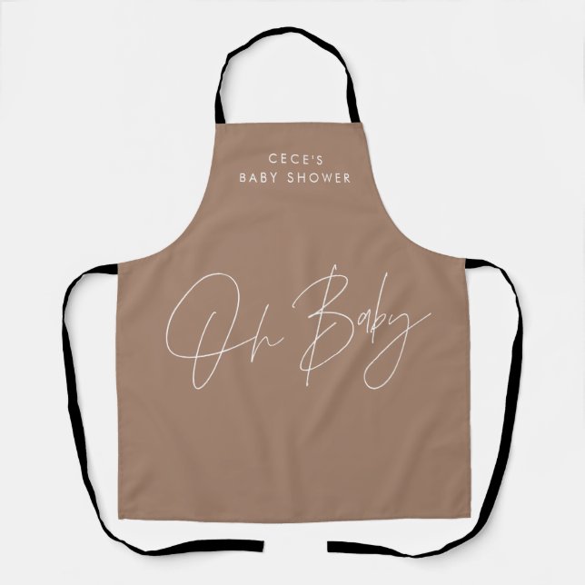 Baby shower script modern brown natural elegant apron (Front)