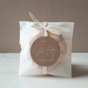 Baby shower script modern brown natural elegant classic round sticker