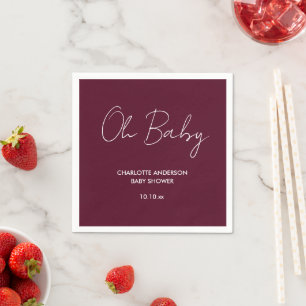Baby shower script modern burgundy elegant napkin