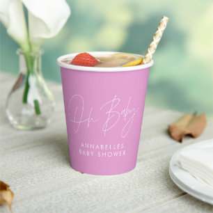 Baby shower script modern cerise pink elegant paper cups