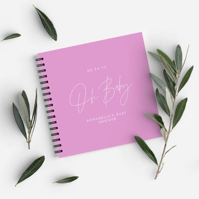 Baby shower script modern cerise pink guest notebook (Creator Uploaded)