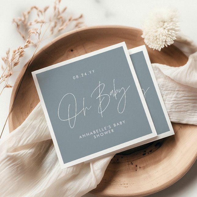Baby shower script modern dusty blue elegant napkin (Creator Uploaded)