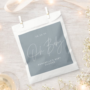 Baby shower script modern dusty blue favour bags