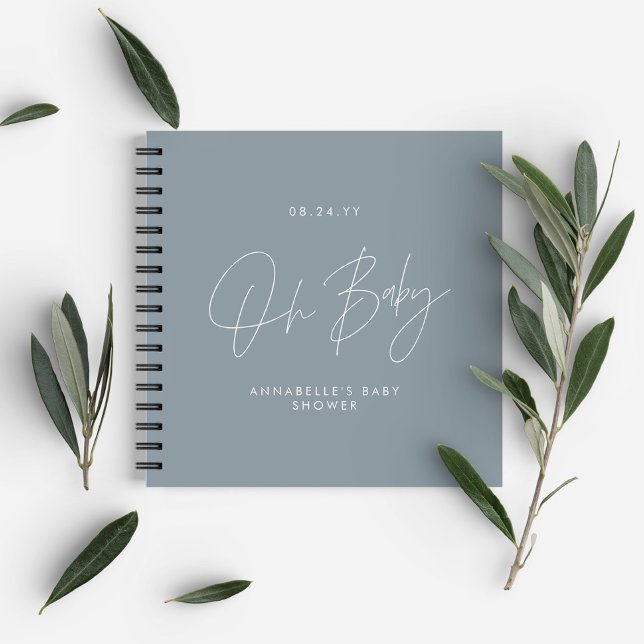 Baby shower script modern dusty blue guest notebook (Creator Uploaded)