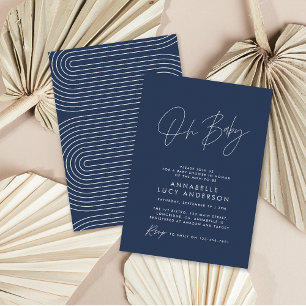 Baby shower script modern elegant navy blue invitation