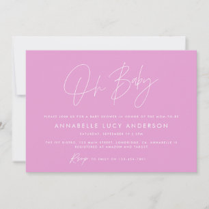 Baby shower script modern elegant photo girly pink invitation