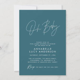 Baby shower script modern elegant teal blue invitation