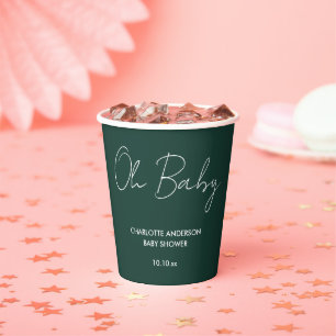 Baby shower script modern emerald green elegant paper cups