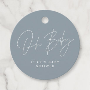 Baby shower script modern girly dusty blue favour tags