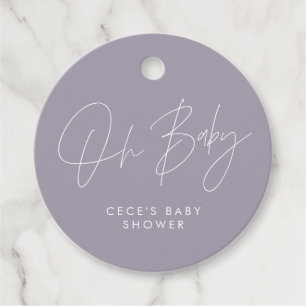 Baby shower script modern girly lilac purple chic favour tags