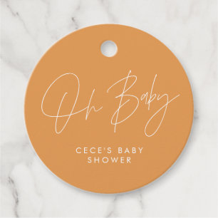 Baby shower script modern girly orange elegant favour tags