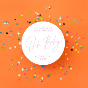 Baby shower script modern girly pink elegant classic round sticker