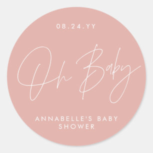 Baby shower script modern girly rose pink elegant classic round sticker