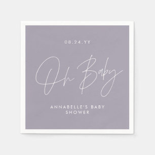 Baby shower script modern lilac purple elegant napkin