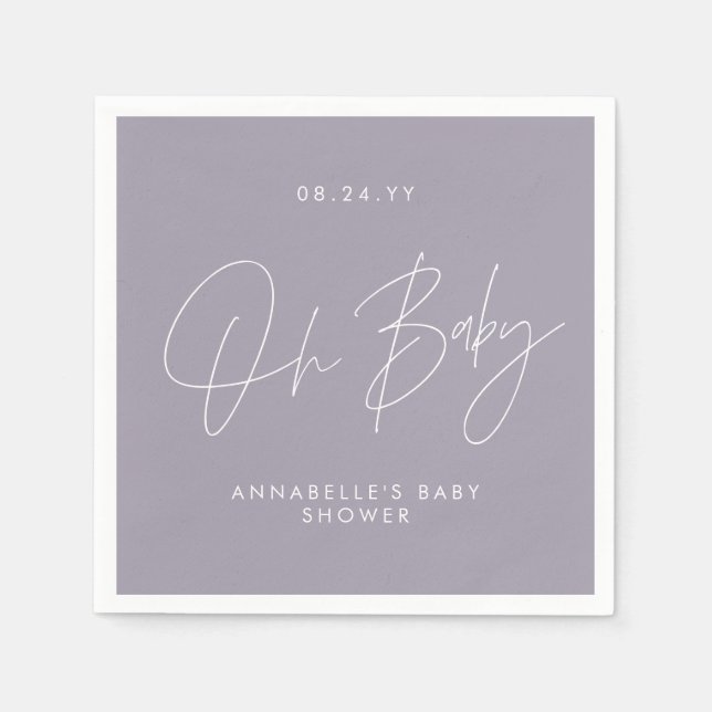 Baby shower script modern lilac purple elegant napkin (Front)