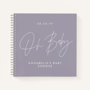 Baby shower script modern lilac purple guest notebook