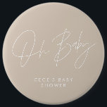 Baby shower script modern minimal cerise pink 6 cm round badge<br><div class="desc">Baby shower script modern bright girly cerise pink and white elegant party decor attire button design. Ideal contemporary minimal baby shower party design.</div>