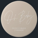 Baby shower script modern minimal cerise pink 6 cm round badge<br><div class="desc">Baby shower script modern bright girly cerise pink and white elegant party decor attire button design. Ideal contemporary minimal baby shower party design.</div>