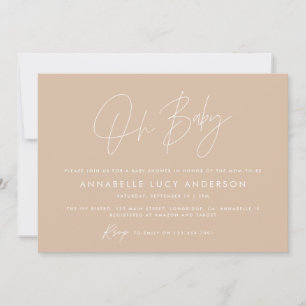 Baby shower script modern natural beige boho photo invitation