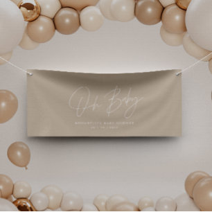 Baby shower script modern natural beige elegant banner