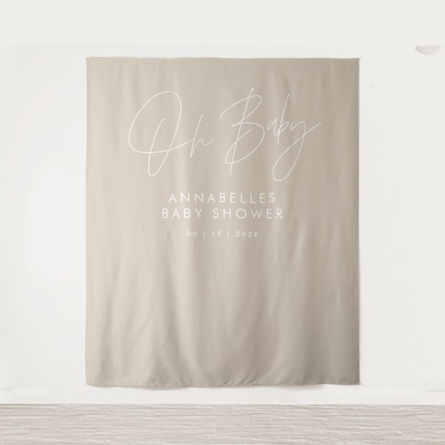 Baby shower script modern natural beige elegant tapestry (Front)
