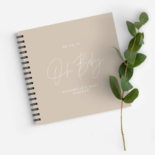 Baby shower script modern natural cream guest notebook
