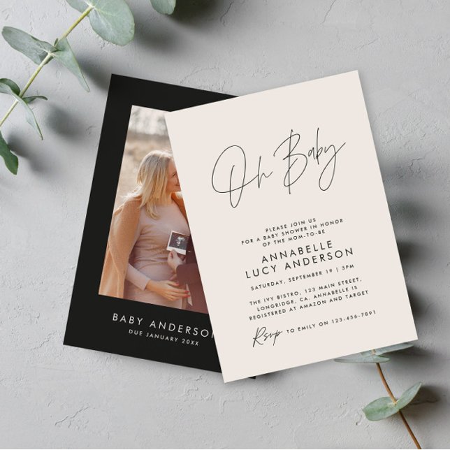 Baby shower script modern natural photo elegant invitation (Creator Uploaded)