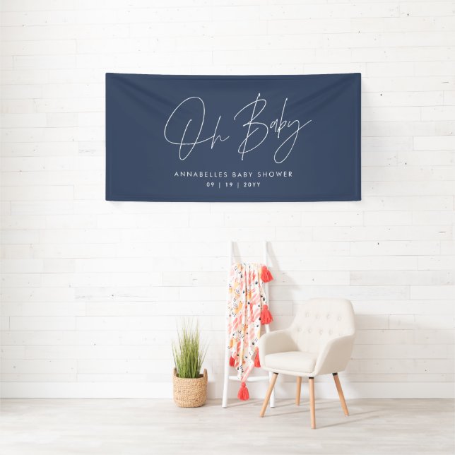 Baby shower script modern navy blue elegant banner (Insitu)