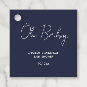 Baby shower script modern navy blue elegant favour tags