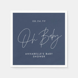 Baby shower script modern navy blue elegant napkin