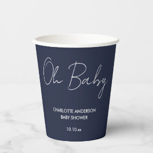 Baby shower script modern navy blue elegant paper cups