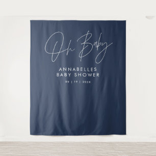 Baby shower script modern navy blue elegant tapestry