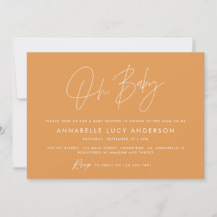 Baby shower script modern orange boho photo invitation