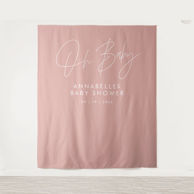 Baby shower script modern rose pink elegant tapestry (Front)